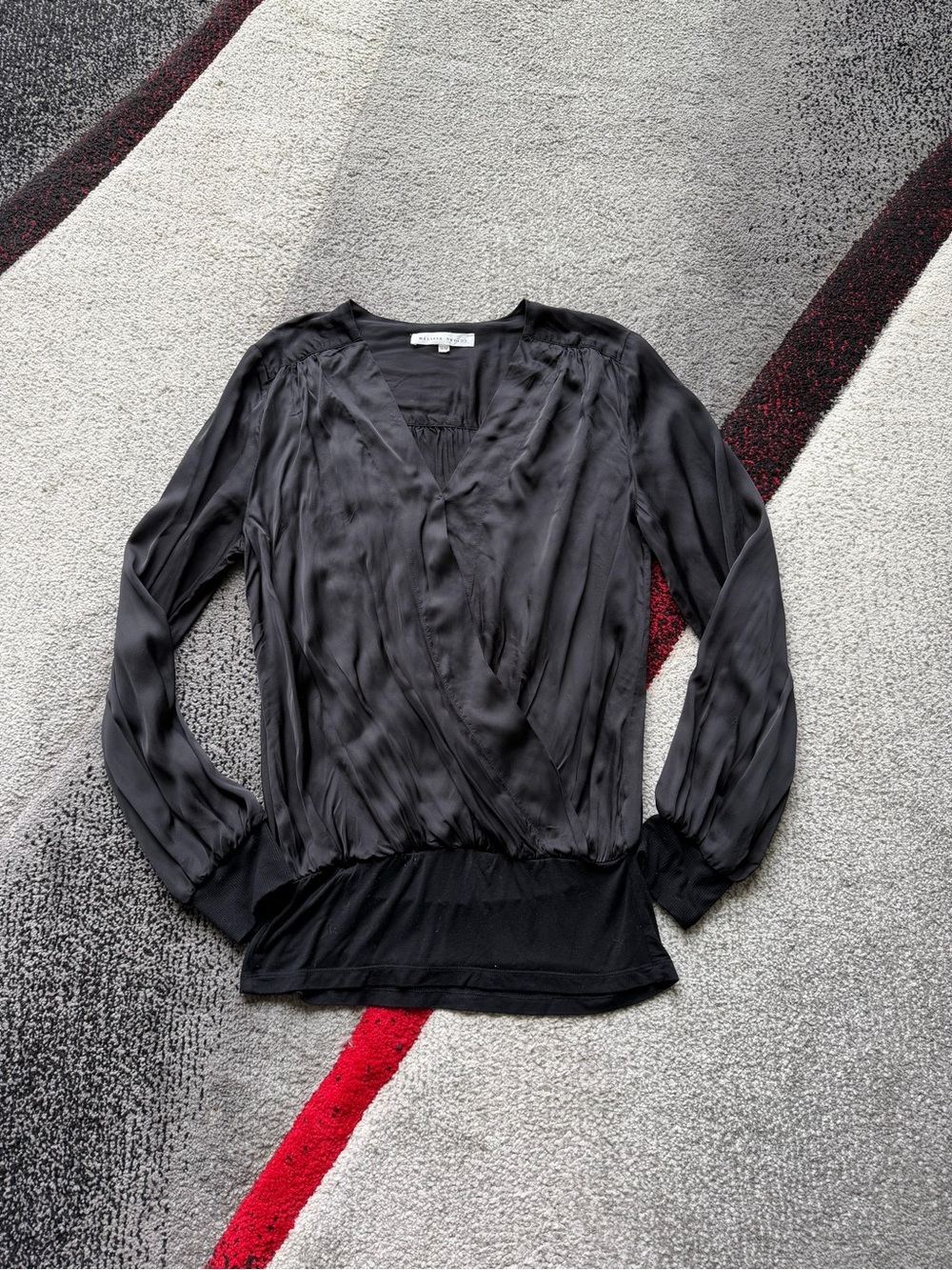 Melissa Nepton Black Satin Long Sleeve Blouse